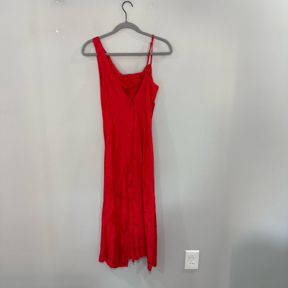 For Love And Lemons Dress Ilana Midi Asymmetric Slip in Jacquard Red - Picture 11 of 13